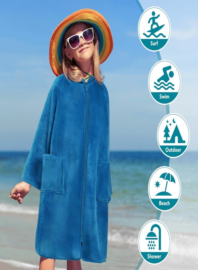 Suncube SUN CUBE Hooded Towel Robe for Kids, Zip Up Swim Parka Beach Cover Up for Girls, Surf Poncho for Boys Warm Changing Bath Towel for Pool with Zipper Hood 7-10, Sea Blue - Image 4